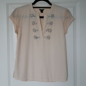 Ann Taylor Crystal Embroidered blouse -Blush
